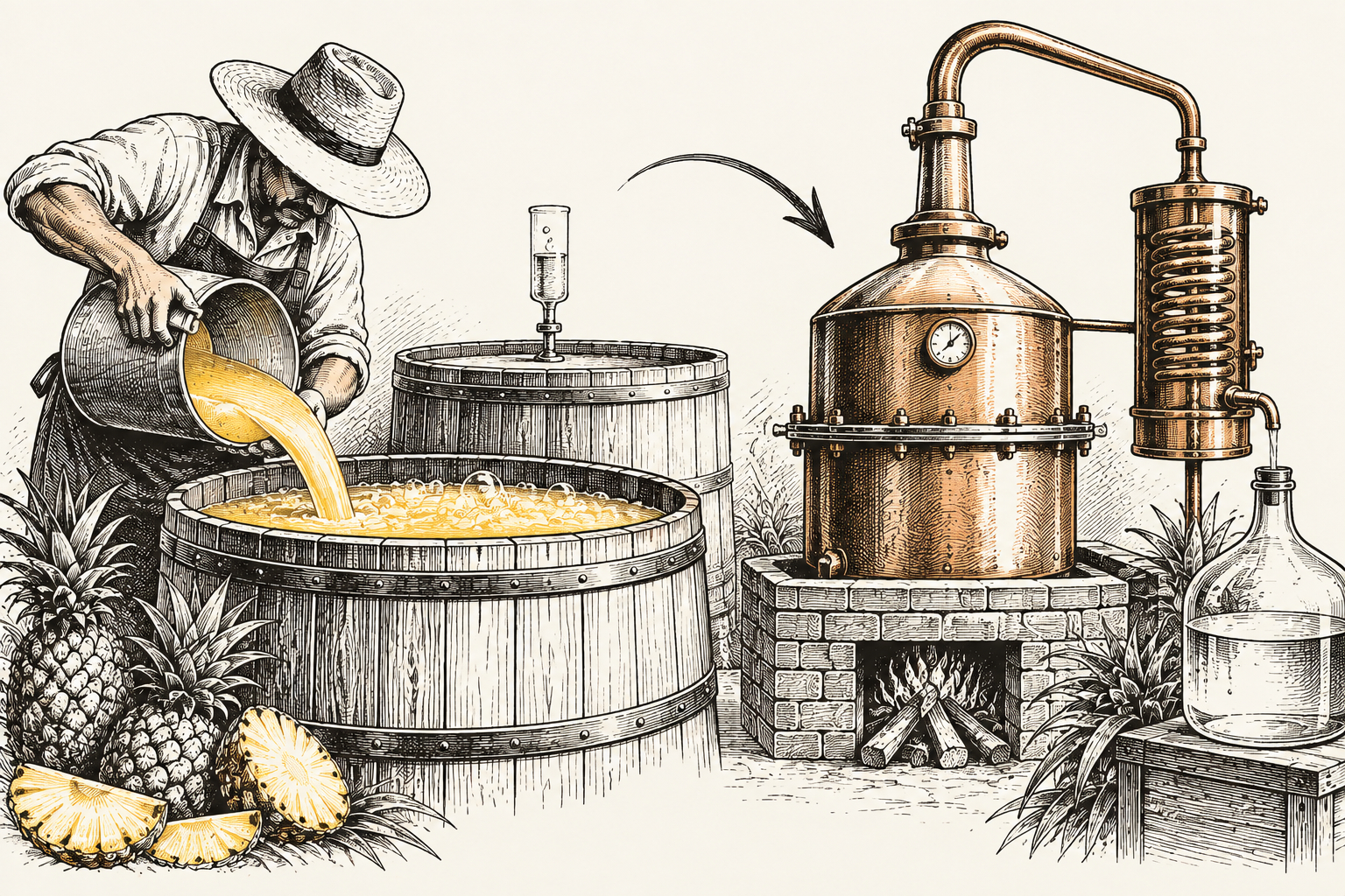 bohemica-president-Ilustrace výroby ananasového destilátu
